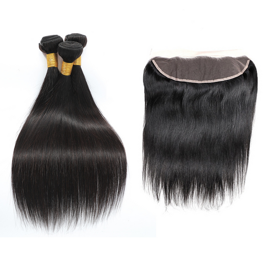 Human Hair 3+1 Straight Hair Bundles&13x4 Closure