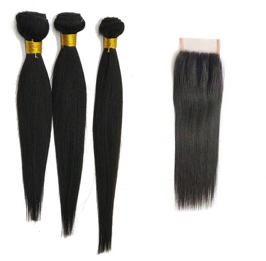 Human Hair 3+1 Straight Hair Bundles&4x4 Closure