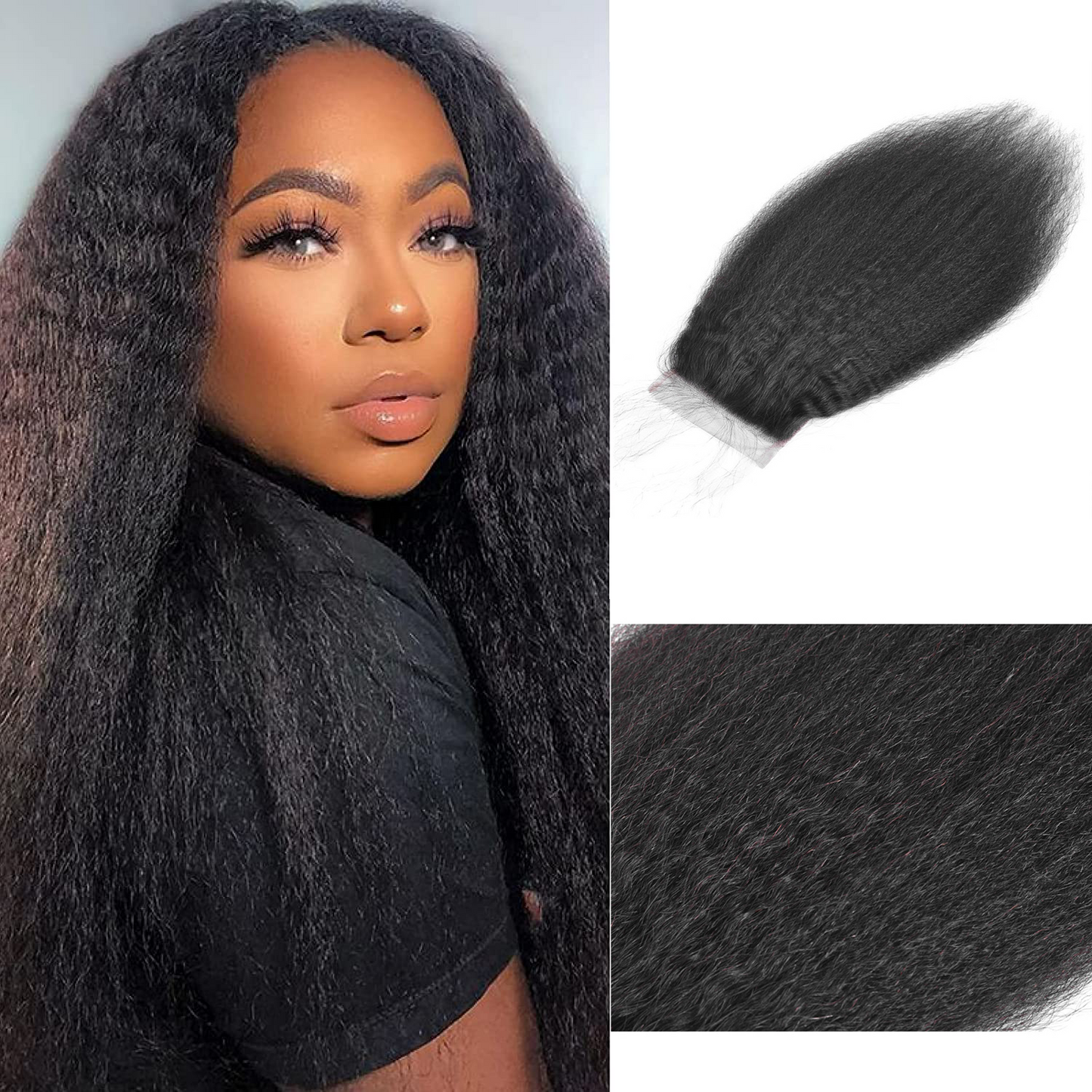 4x4Closure Kinky Straight Human Hair Lace Frontal